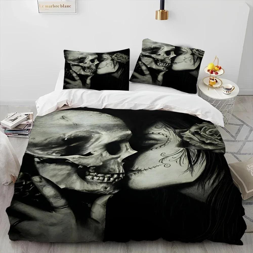 3D Print Horror Gothic Female Skull Dead Girl Comfortable Duvet Quilt Cover Pillowcase Bedding Set Children Bedroom Home Textile