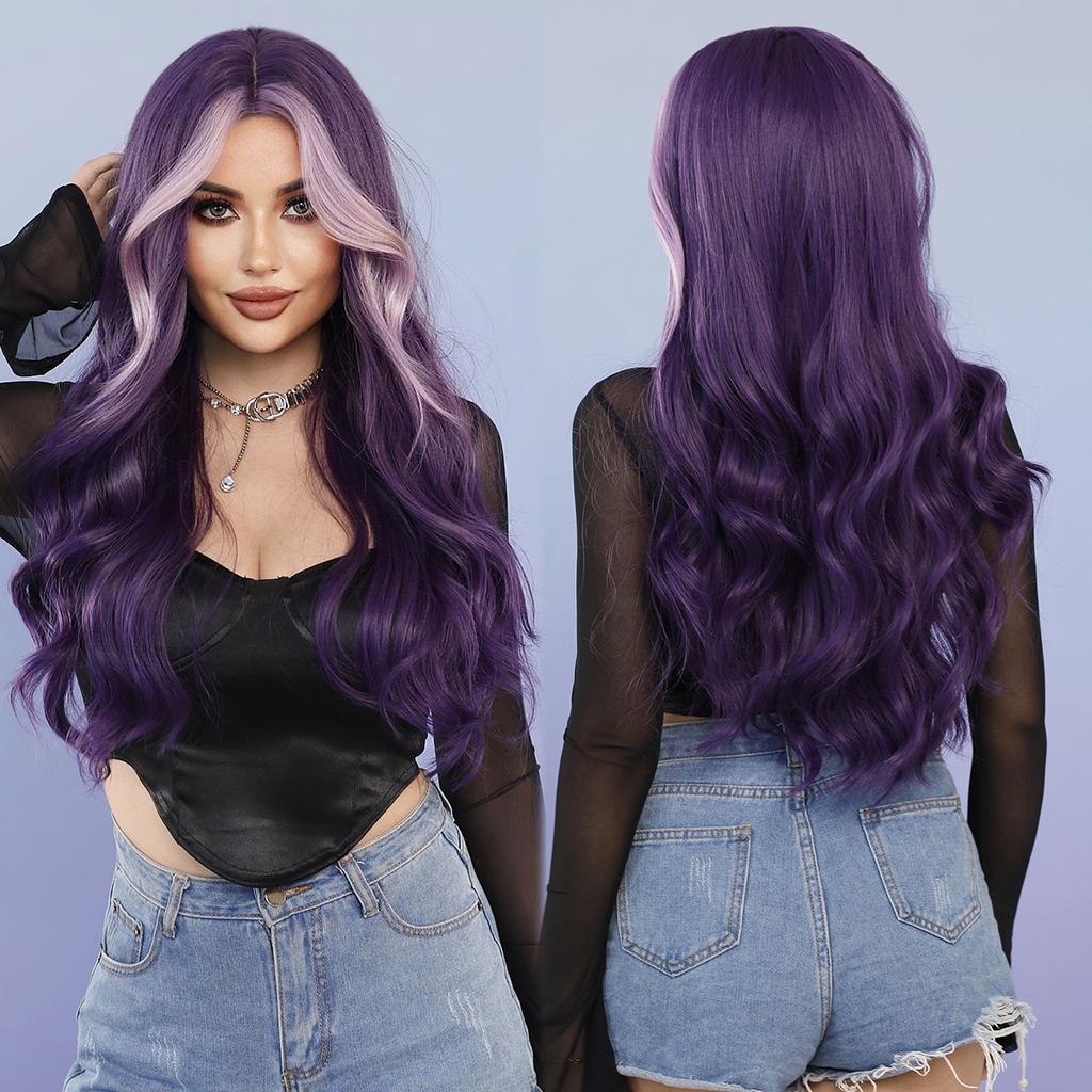 Профессиональный парик, длинный волнистый парик цвета красного вина для женщин, ежедневный синтетический парик с челкой и средней частью, 27 дюймов, парики Лолиты, термостойкие