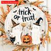 2d Flat 20*20cm, Halloween Home Decoration, Halloween Pumpkin, Black Cat and Ghost, "trick or Treat" Wooden Circular Logo, for Home, Garden, Kitchen