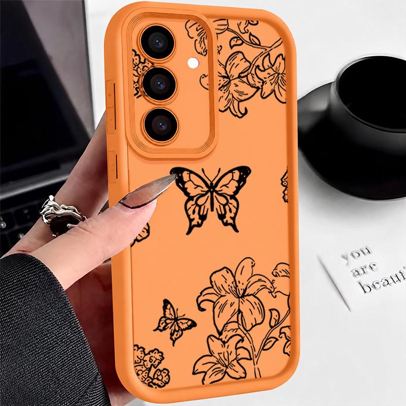 Carcasă din silicon antișoc Fluture pentru Samsung Galaxy S25 S24 S22 Ultra Plus S23 S21 S20 Fe A55 A54 A53 A52 A35 A34 A15 5g Husă moale de protecție a obiectivului