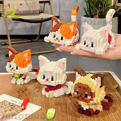 HUIQIBAO Niedliche Katze Mikro-Modell Baustein Kinder Mini Haustiere Stadt Cartoon Tier Diamant Steine Lernspielzeug Kindergeschenk