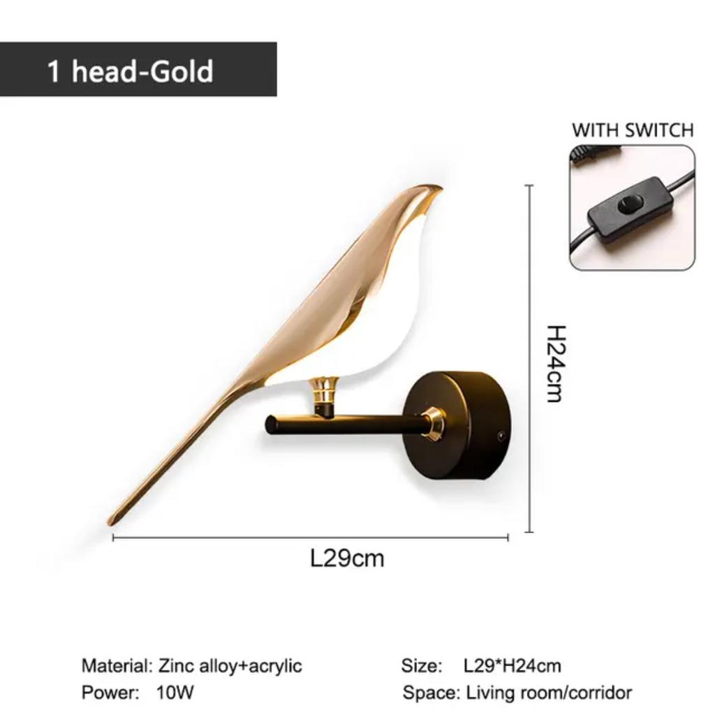 New Magpie Bird LED Wall Lamp Bedside Bedroom Rotation Indoor Wall Light Sconce AC85-265V