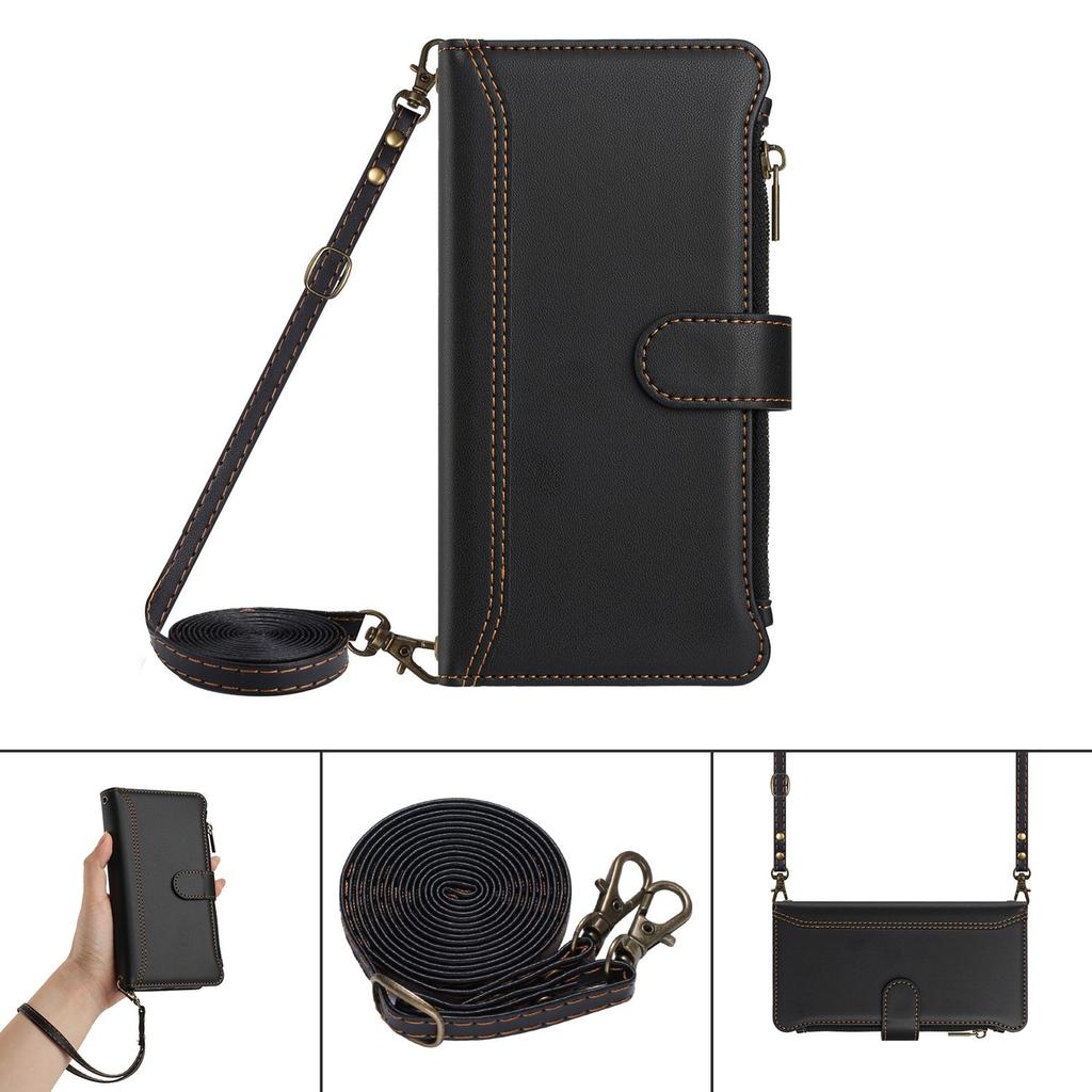 Leather Wallet Flip Case For Doogee N55 Plus N60 Pro Note 58 59 56 56x with Card Slots, Zipper Pocket, Crossbody Strap and Wristlet