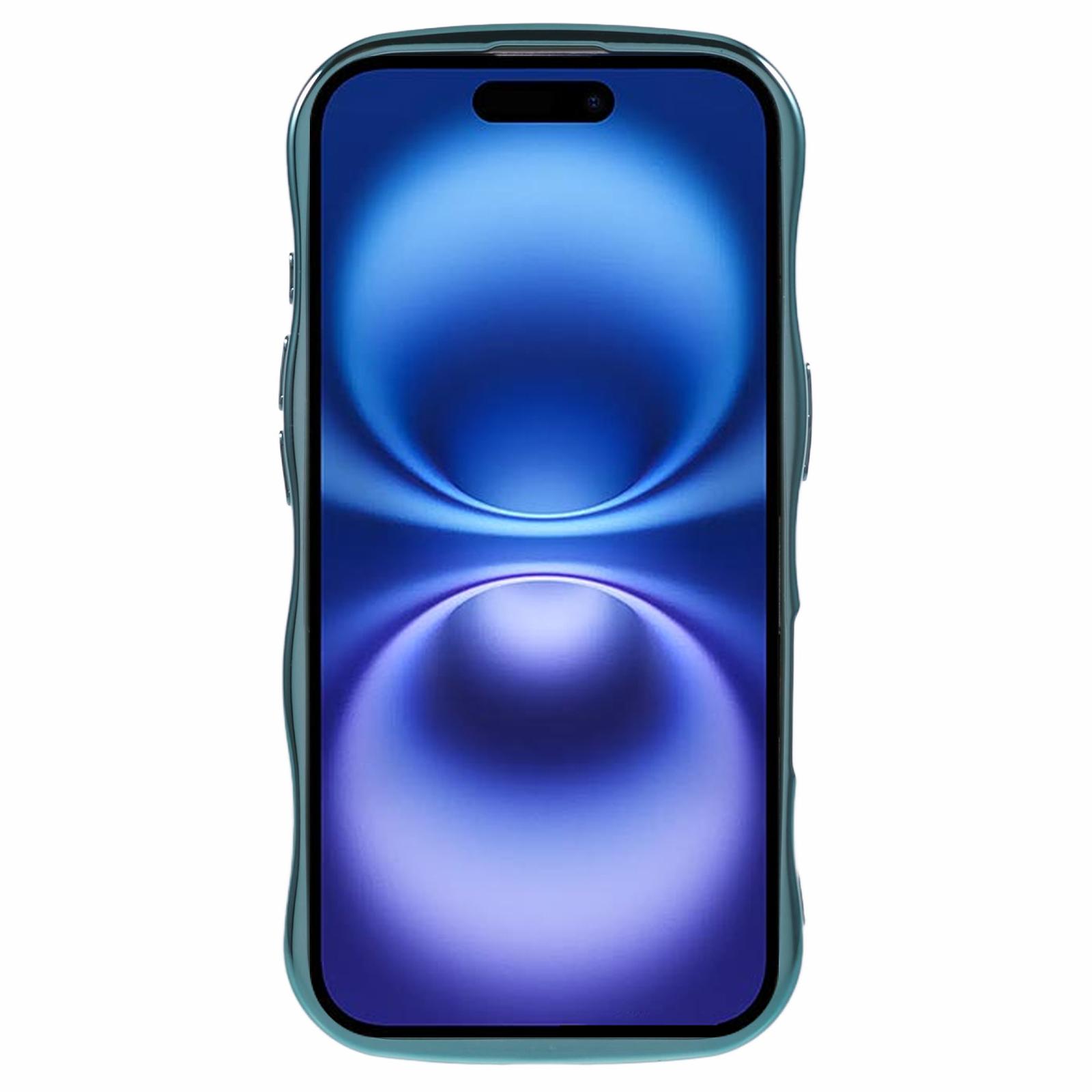 

For iPhone 16 Magnetic Case Electroplating Curly Frame TPU Phone Cover Large Window Green