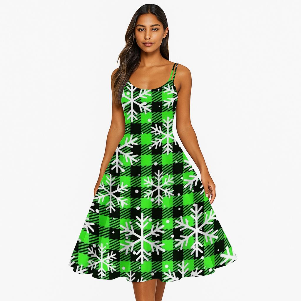 Women's Fashion Casual Christmas Print Sexy Off-the-shoulder Punk Retro Dress