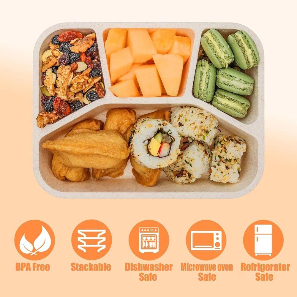 4 Compartments Stackable Snack Boxes with Lids Meal Prep Containers New Kids Bento Box