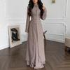  Spring and Autumn New European, American Amazon Cross-border Stand-up Collar Chinese Button Long Jacket Dress Set