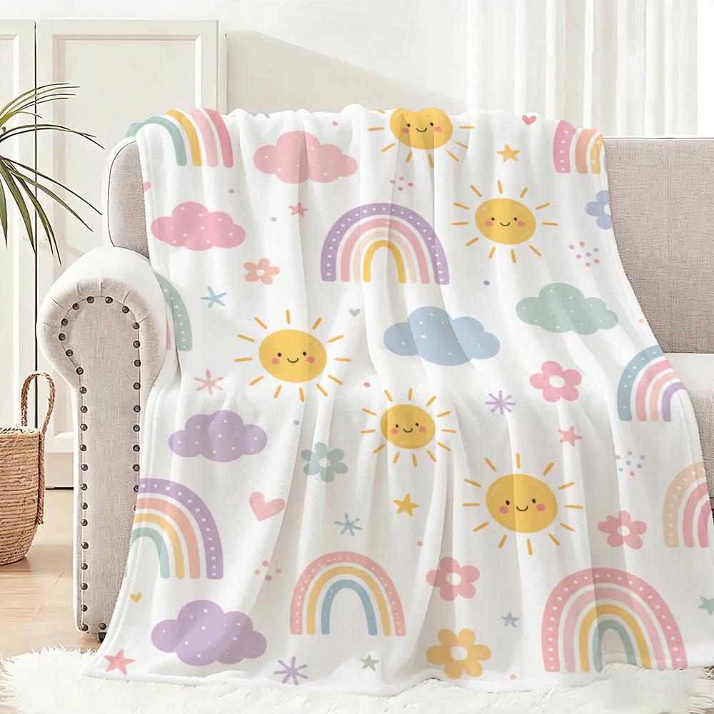Rainbow Sunshine Cute Throw Lightweight 240G Flannel Blanket Soft Skin-Friendly For Summer Cooling