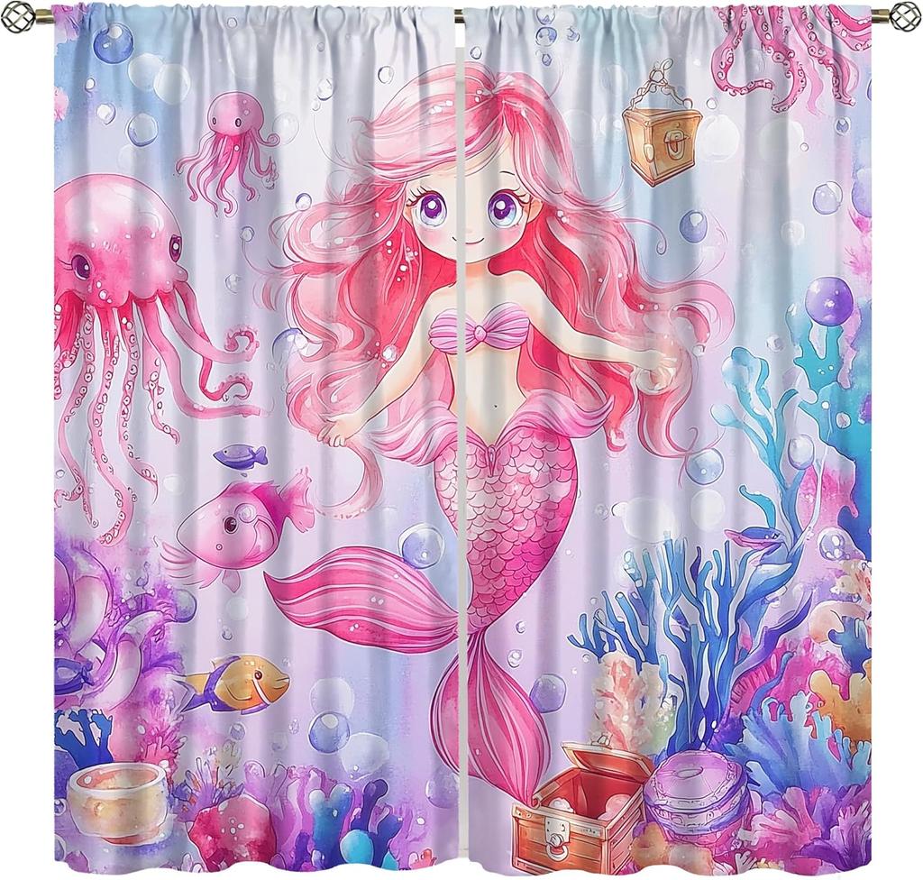 Purple Unicorn Curtains Girls Fantasy Mystery Fairytale Clouds Stars Magic Unicorns Window Drapes Kids Nursery Made Of Polyester