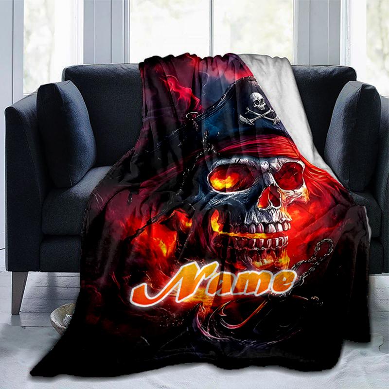 1PC Custom Name Pirate Skull Name outdooor Flannel blankets Throw Blanket All-Season Throw Gift Bedspread for Couch, Bed, Camping Holiday Birthday gif