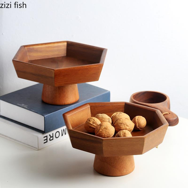 Solid Wood High Footed Dessert Plate Display Stand Cake Stand Bread Plates Dim Sum Dish Sushi Plate Fruit Plates Snack Bowl Tray