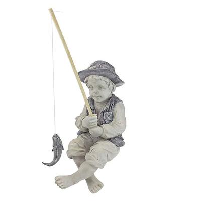 Ornements de Jardin Figurine de Pêcheur en Résine Garçon Amusant Canne Amovible Figurine Canne à Pêche Statues de Jardin Cour