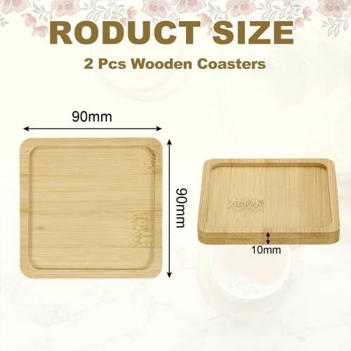 uxcell Wooden Coasters, Pack of 2, Square, 90x90x10mm, Heat Resistant, Non-Slip, for Candle Tray Decoration, Restaurant, Bedroom, Beverage, Coffee, Ba