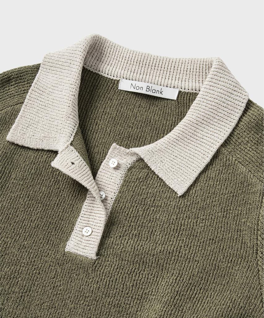 NONBLANK Raglan Half Sleeve Collar Crop Knit_Deep Green