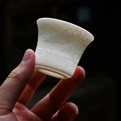6 Packs of Master Cup, Chinese Qingming Shanghe Tu White Porcelain Tea Cup, Handmade Three-dimensional Relief Tea Bowl, Tea Cup