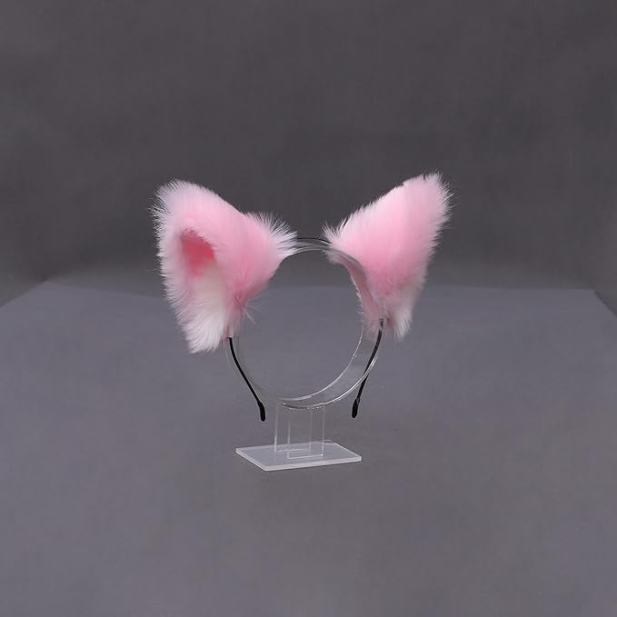 Cute Furry Cat Fox Ears Cosplay Anime Furry Headband - Pink and White