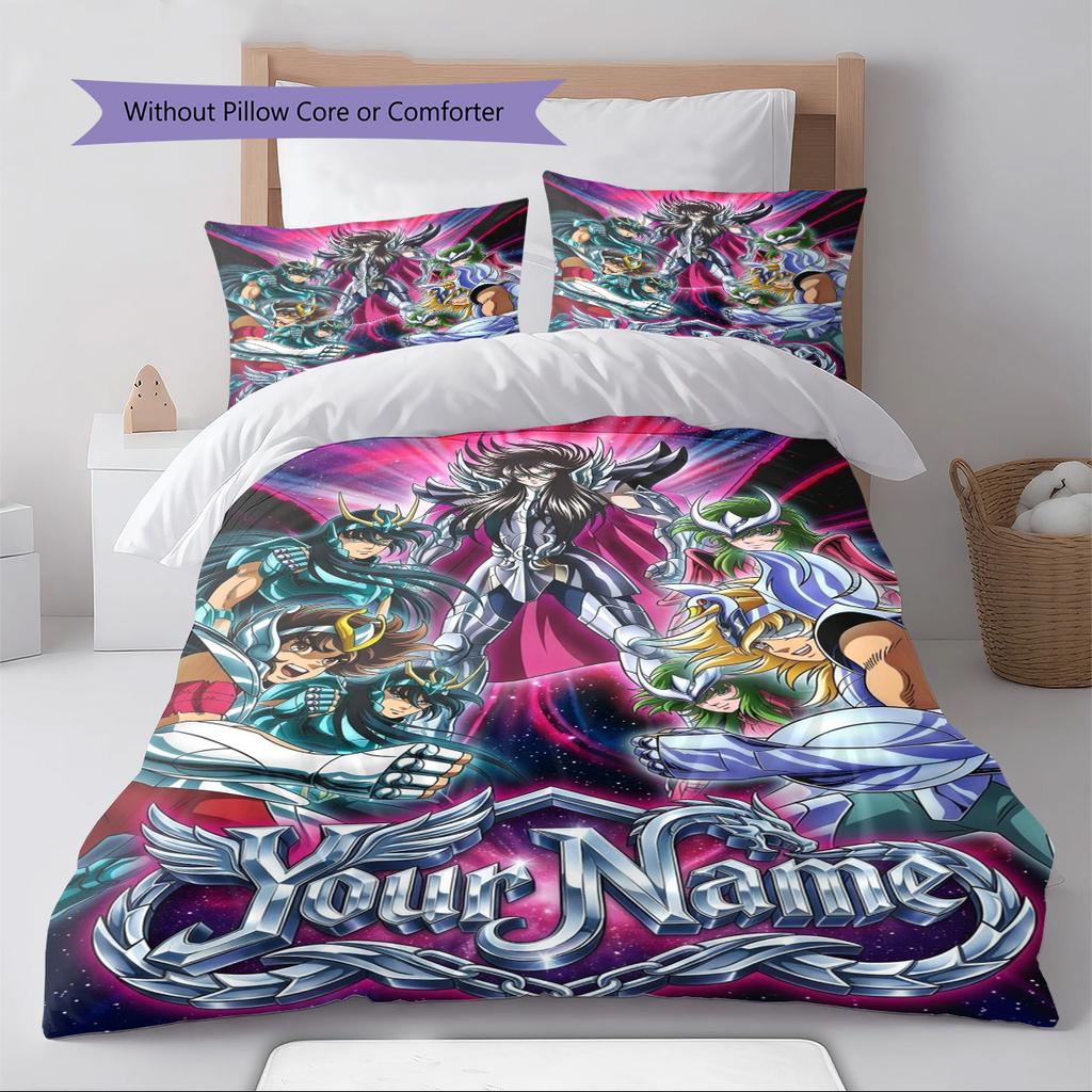 Name Custom Anime Saint seiya Pattern Bedding Set Quilt Cover Pillowcase Home Decor Gift (1 * duvet cover + 2 * pillowcase, without core)