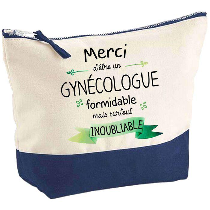 Pochette fond bleu Merci d'être un Gynécologue Inoubliable - Cadeau - Anniversaire Trousse Grand Format