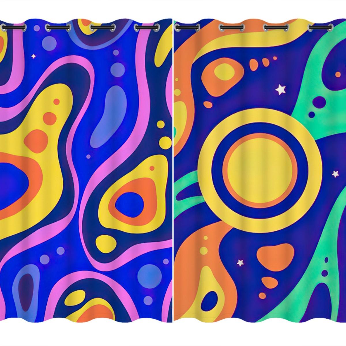 

2Panels Colored Pigment Abstract Curtains Geometric Pattern Curtains for Bedroom Living Room Kitchen Window Blinds cortinas (50Wx50H)x2(CM)&Rod Pocket