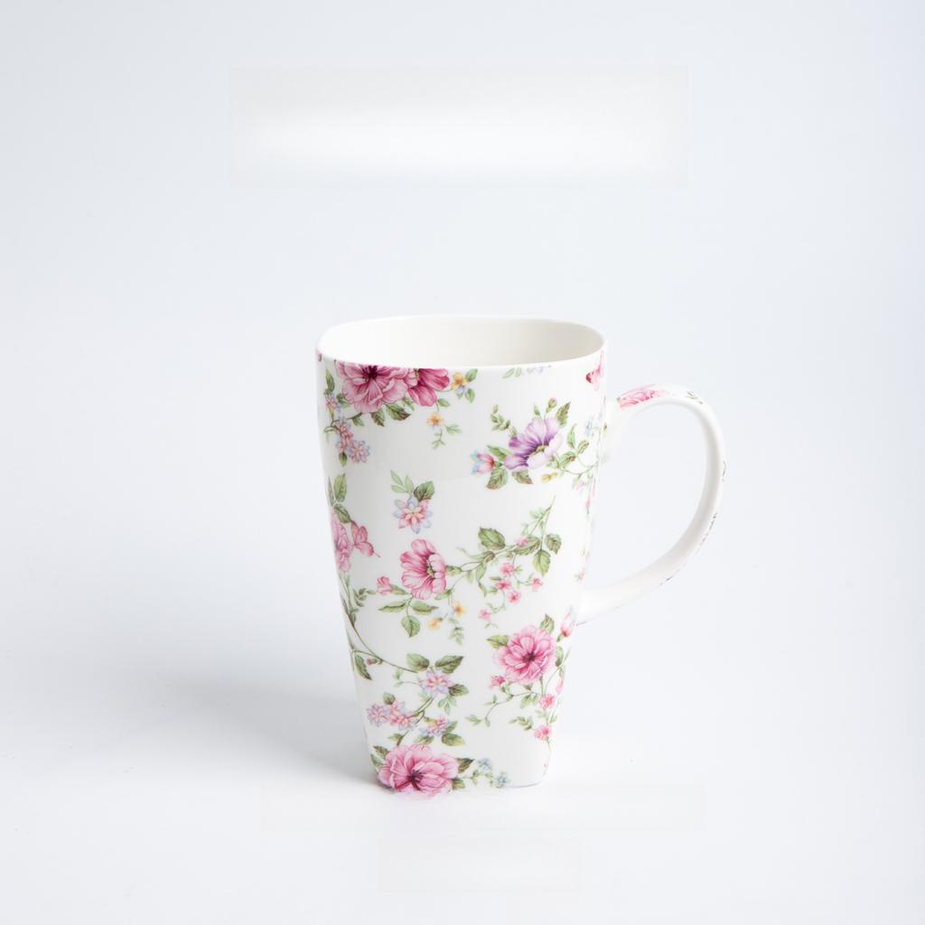 Bone China Floral Mug 610ml Large Capacity Tall Coffee Cup for Home Office Gift