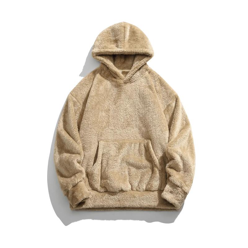 Autumn Winter Vintage Solid Color Fleece Warm Hooded Men's Jacket for Both Men, Lazy and Loose Warm Casual Hoodie