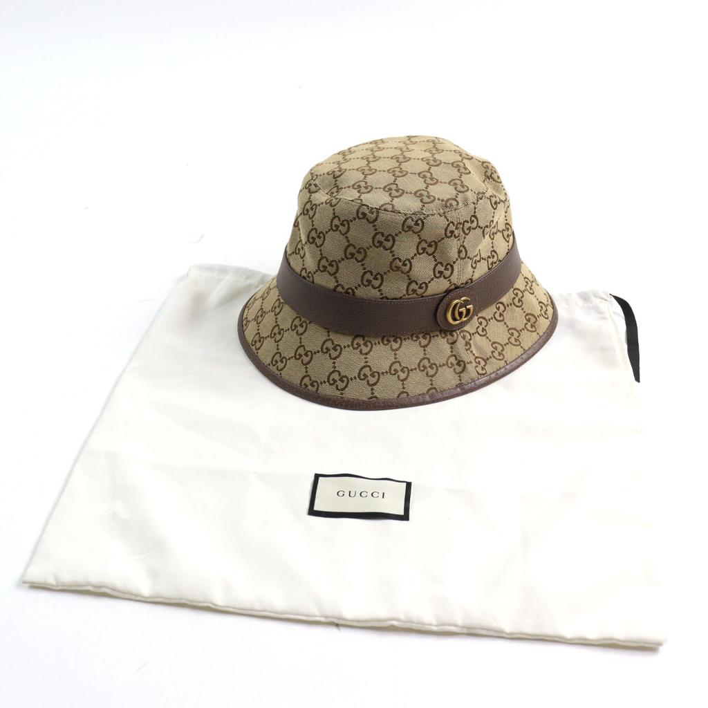 Excellent GUCCI hat GG Canvas Fedora Hat GG Marmont leather-trimmed Beige brown L 576587 Used