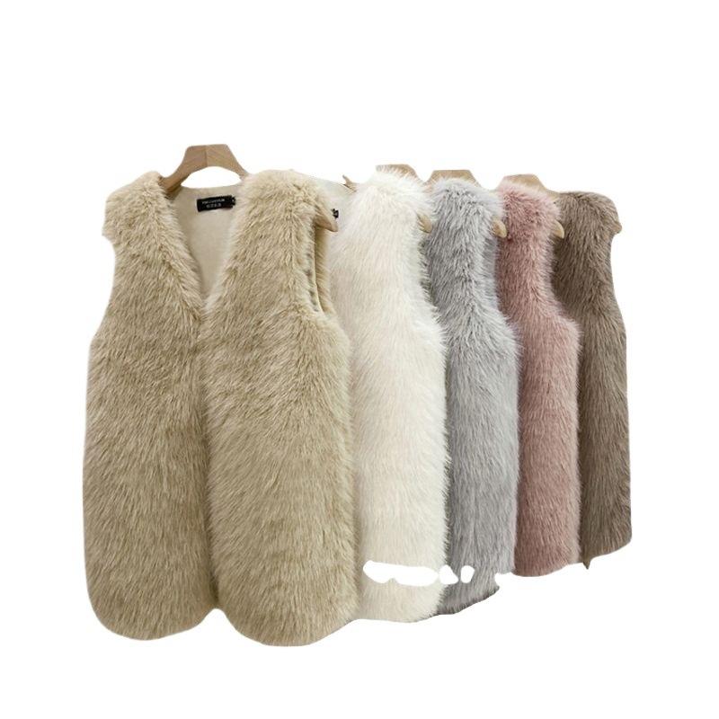 Women's imitation fur light autumn and winter vest medium and long imitation raccoon hair imitation mink fur imitation fox hair jacket