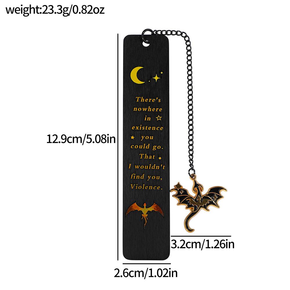 Dark Dragon and Moon Chain Bookmark with Starry Sky Print – Dragon Pendant for Reading & Decoration