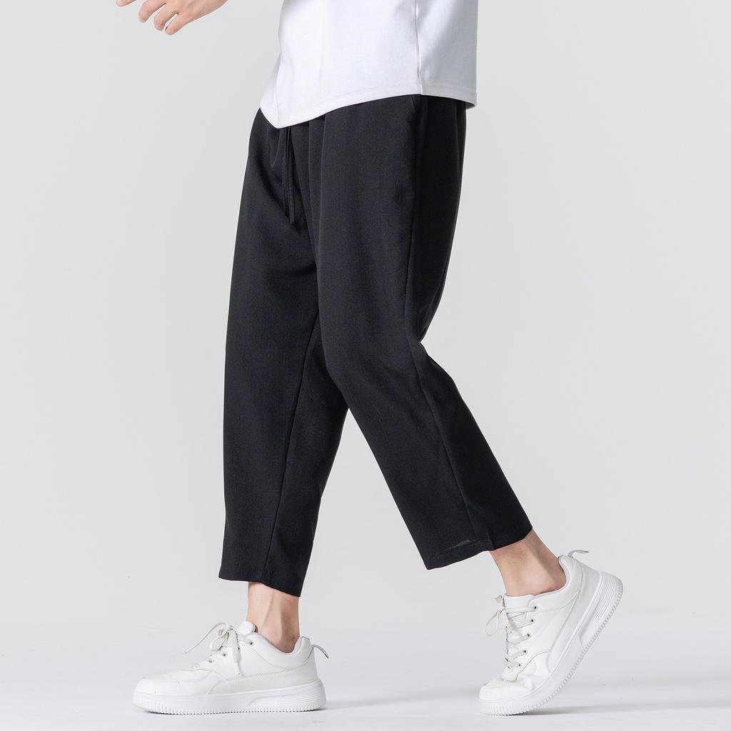 Summer new large size casual Harlan straight-leg pants Chinese style men's trend simple eight-point pants