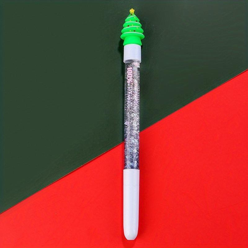 8/ 16 PCS Christmas Colorful Oil Flowing Sand Pen 0.5mm Black Multiple Styles Smooth Neutral Pen for Kid Good Quality Stationery Back To School