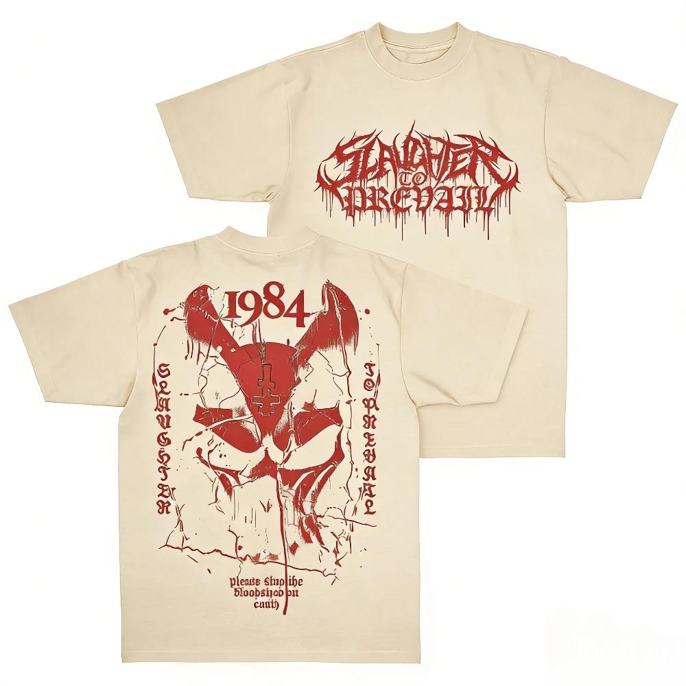 Slaughter To Prevail Bloodshed Print T Shirts Russian Deathcore Nu Metal Band Tour Album Unisex Oversized Premium Cotton Tee Top