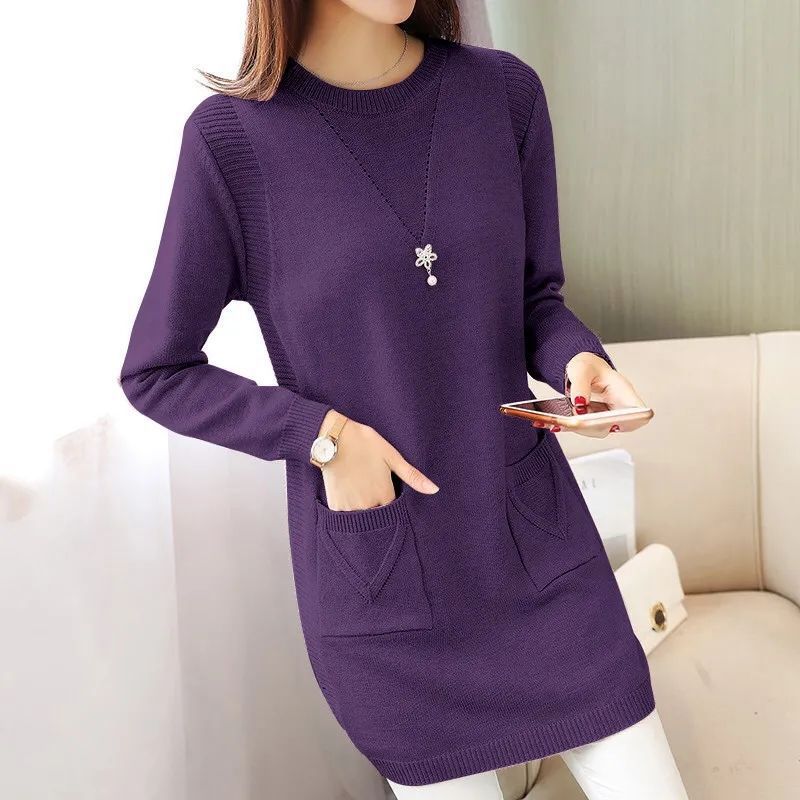 Version Locker sitzendes mittelanges Strick-Basisschicht-Oberteil Damen-Pullover-Pullover Rock Fleecegefüttert Verdickt