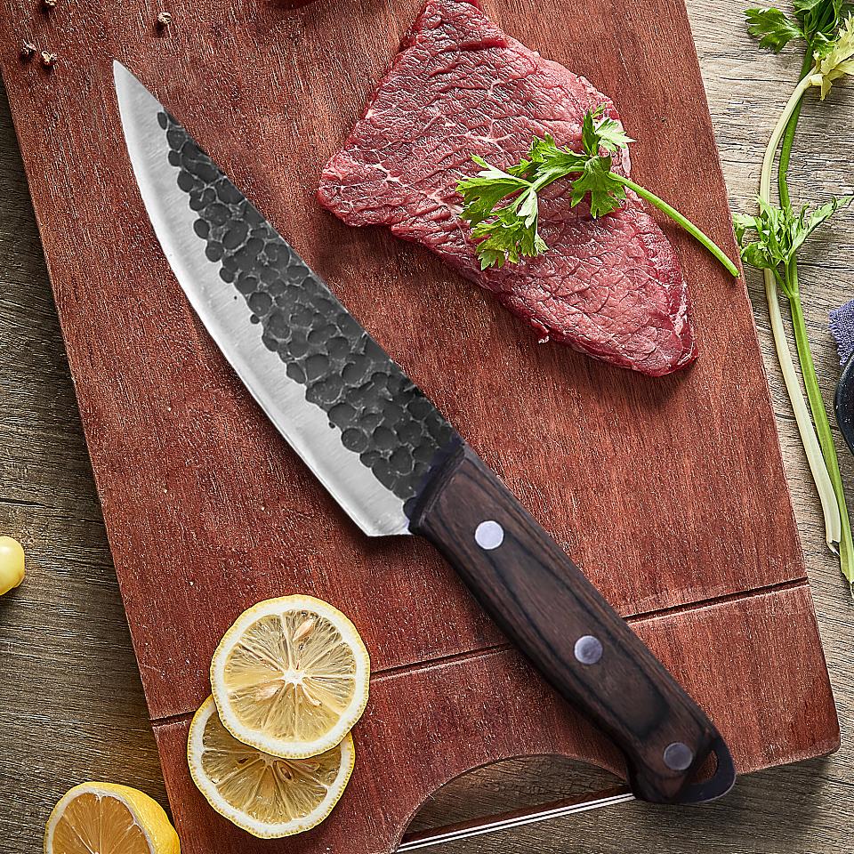 უჟანგავი ფოლადის დანა, მკვეთრი ფერის ხის სახელური, ყასაბი დანა ხილის დანა