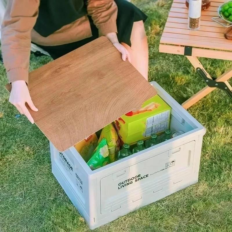 1Pcs Multifunctional Camping Box Foldable Car Trunk Storage Organizer With Bench & Cutting Board For Picnic