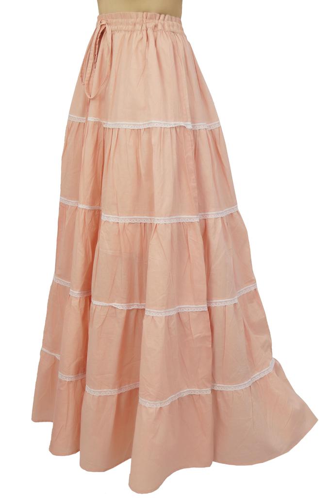 Bimba Damen Langer ausgestellter Baumwollrock Boho Maxi Unterteil Elastische Taille