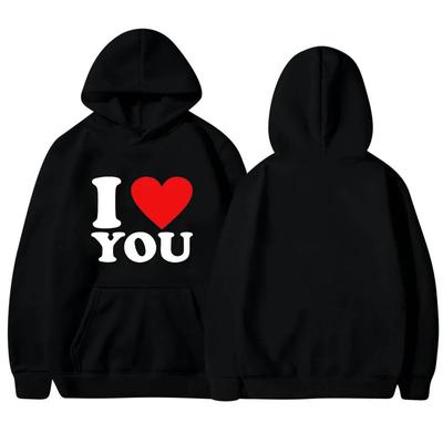 Cartoon Anime Couple Hooded Sweater European Size Printed Sweater I Love You Letter