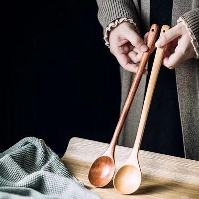 Holzlöffel mit langem Griff Servierbesteck Japanischer Stil Ovaler Suppenlöffel zum Essen Mischen Rühren Kochen Backen