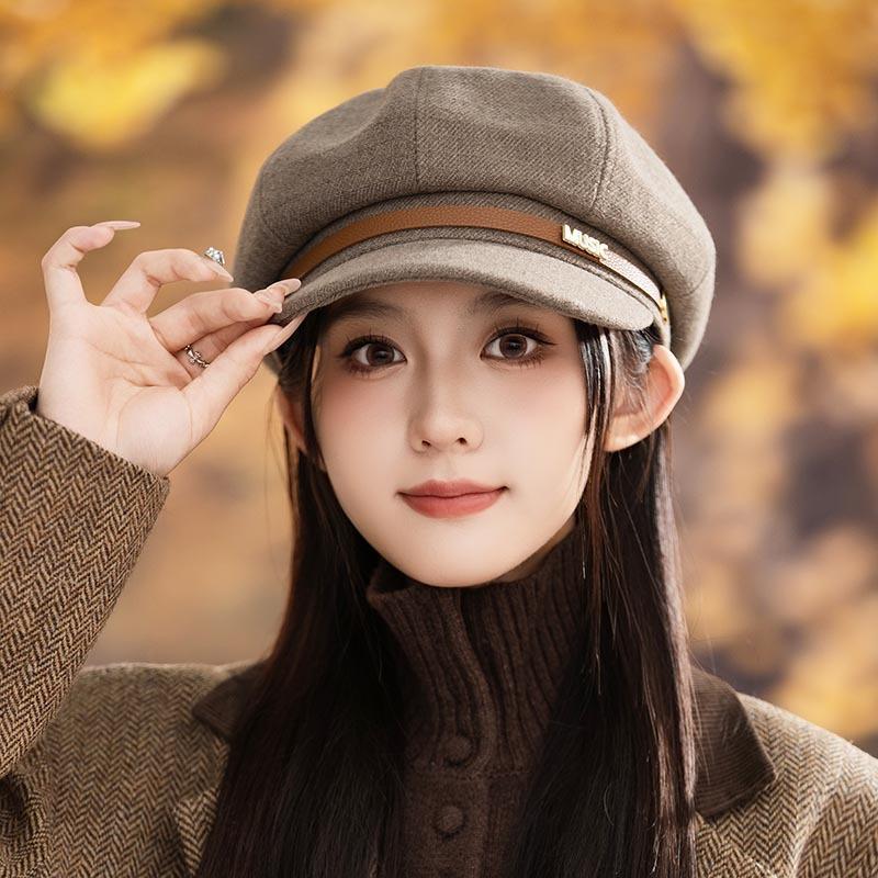 Octagonal Beret Women's Autumn/Winter New Painter's Cap, Newsboy Hat, Big Head Circle, Face-Enhancing Small Baseball Cap