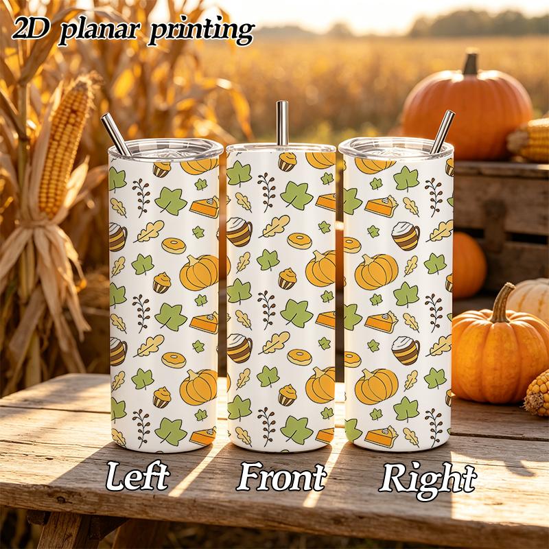 Straight Cup 591ml Bountiful pumpkins and melon fruits Straw Cup Leakproof Tumbler Travel Drink Mug Metal Coffee Mug Stainless Steel Tumbler