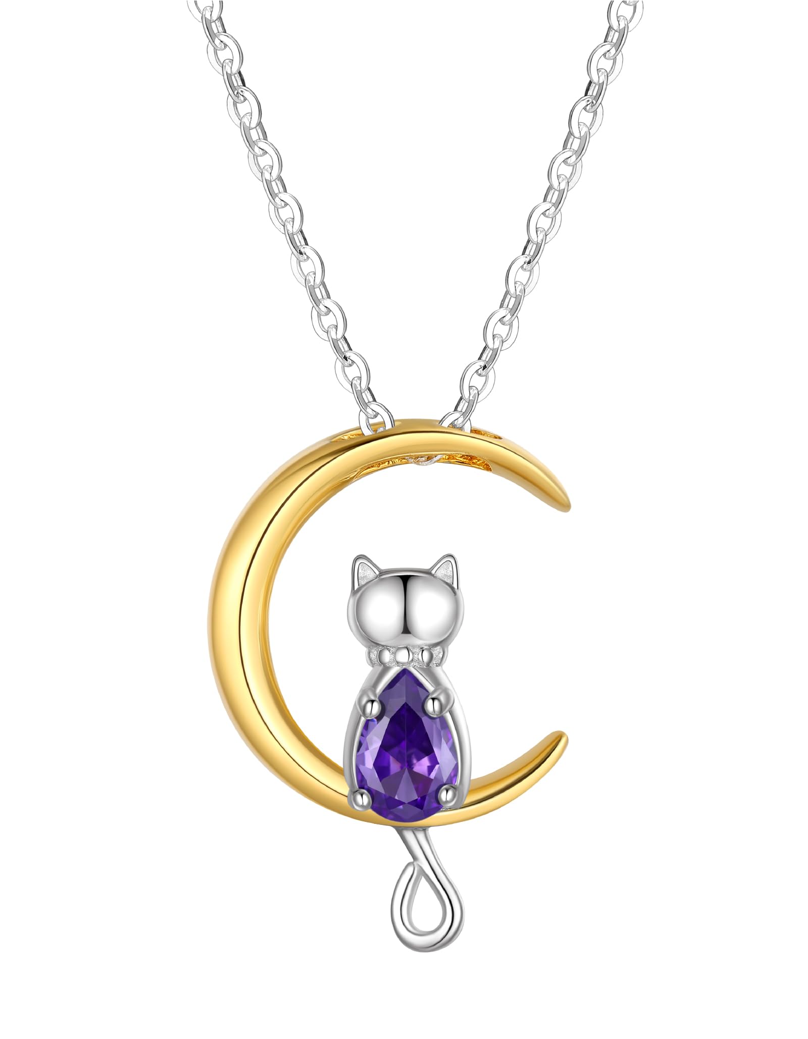 

Being Birthstone Cute Cat and Moon Popular Gift for Adjustable Gift Box Included February [Just Cute] Necklace, Women s Pendant, Girls, Chain, -