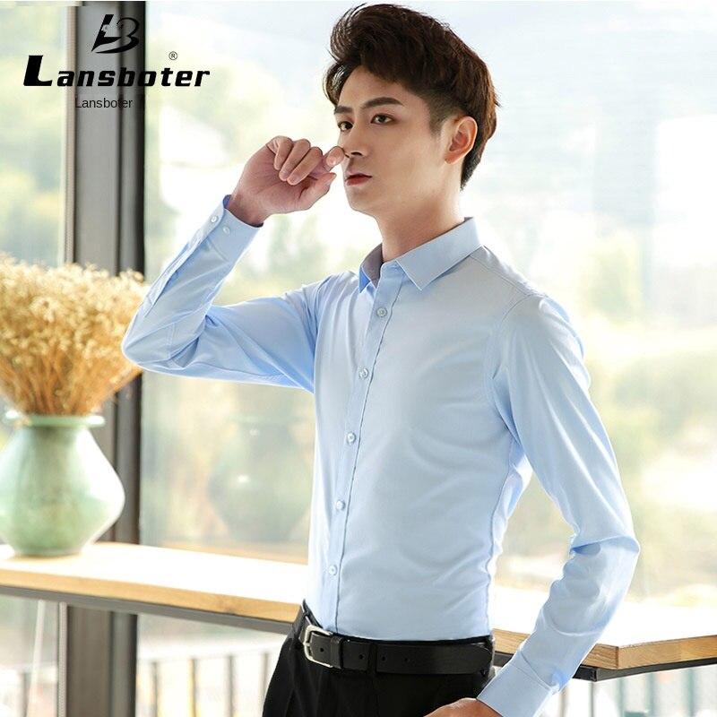 

Lansboter, весенняя рубашка с длинным рукавом, мужская тонкая эластичная рубашка-карго из бамбукового волокна без железа, мужская однотонная универсальная деловая рубашка