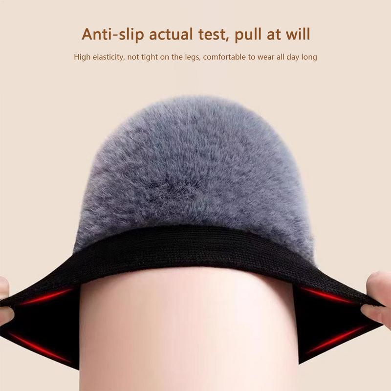 1Pair Winter Knee Warmers M-XL Adjustable Strap Soft Rabbit Fur-Like Fabric Leg Warmer Comfortable Knee Sleeves