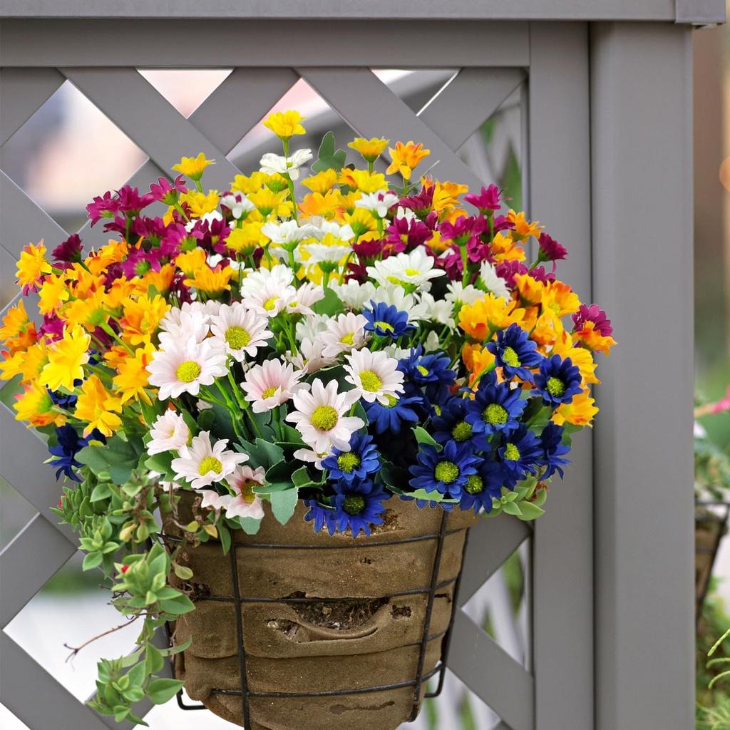 2-8PCS Artificial Plastic Chrysanthemum Faux Daisy Outdoor Faux Flowers Fence Decor Fake Plants Exterior Home Decoration