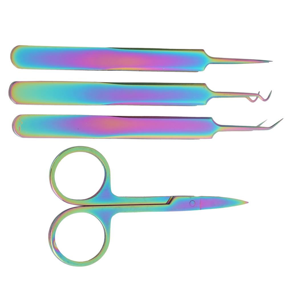 4pcs Nail Art Tweezers Stainless Steel Straight Curved Tweezers Nail Scissors Tools Set