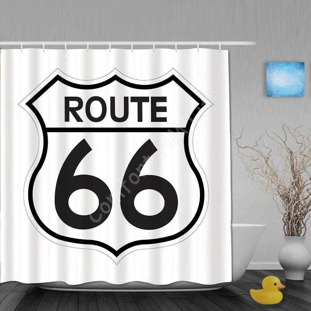 Polyester Fabric Waterproof Shower Curtain Set with 12 Plastic Hooks Home Decorative Bath Curtains US Route 66 Sign 72x78 Inches