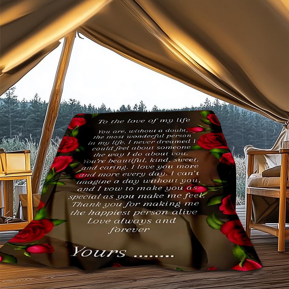 

1pc Romantic Love Letter Outdoor Blanket - Lightweight Flannel Throw For Travel, Camping, Gifts For Family Or Friends yy251114189 75x90cm