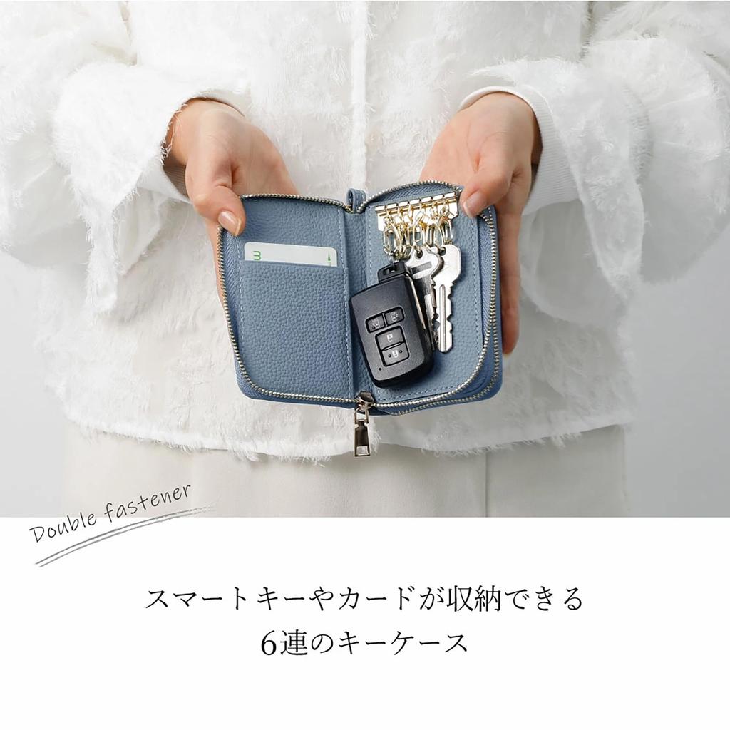 HANATORA Genuine Leather Zippered Smart Key Case with Key Ring and Coin Purse, Car Keys, Cards, and Mini Wallet Storage Pockets for Coins, Bills,