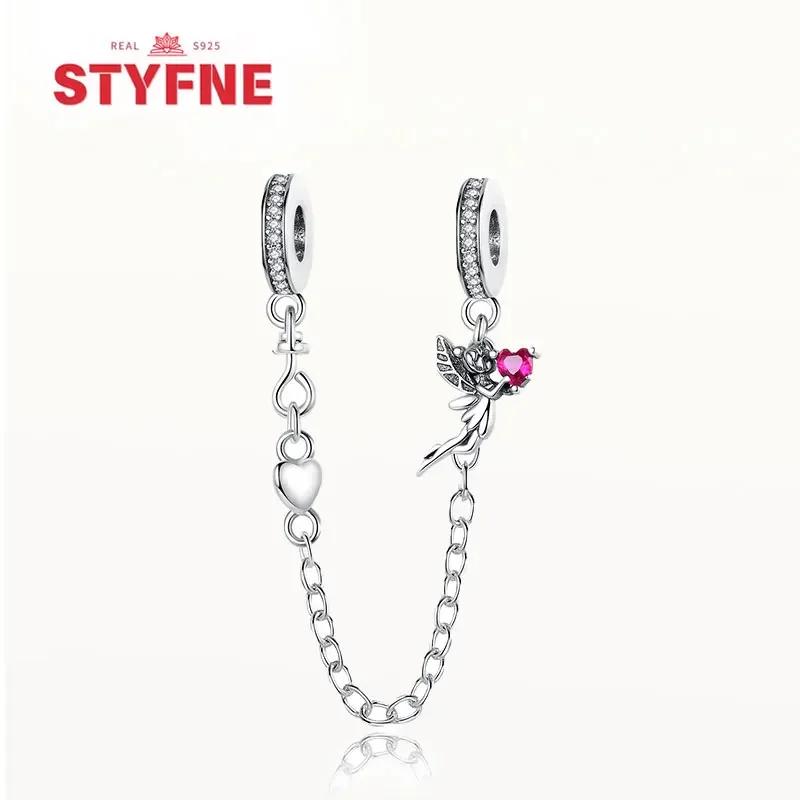 Real Silver 925 Star and Moon Flower Heart Safety Chain Wearable Jewelry Gift Bracelet DIY Beads for Women