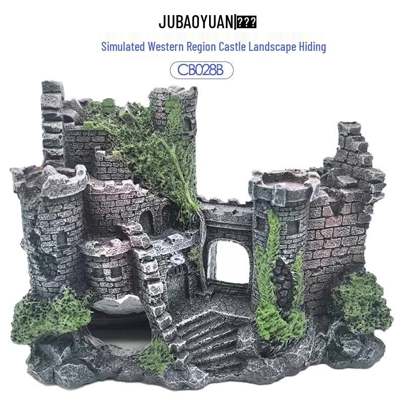 Resin Fish Tank Ornament: Western Castle Cave with Oxygen Feature