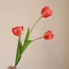 5pcs Artificial 3 Heads Tulips Branches Silk Fake Flowers for Holiday Party Decoration Simulation Tulip Champagne Pink Flower